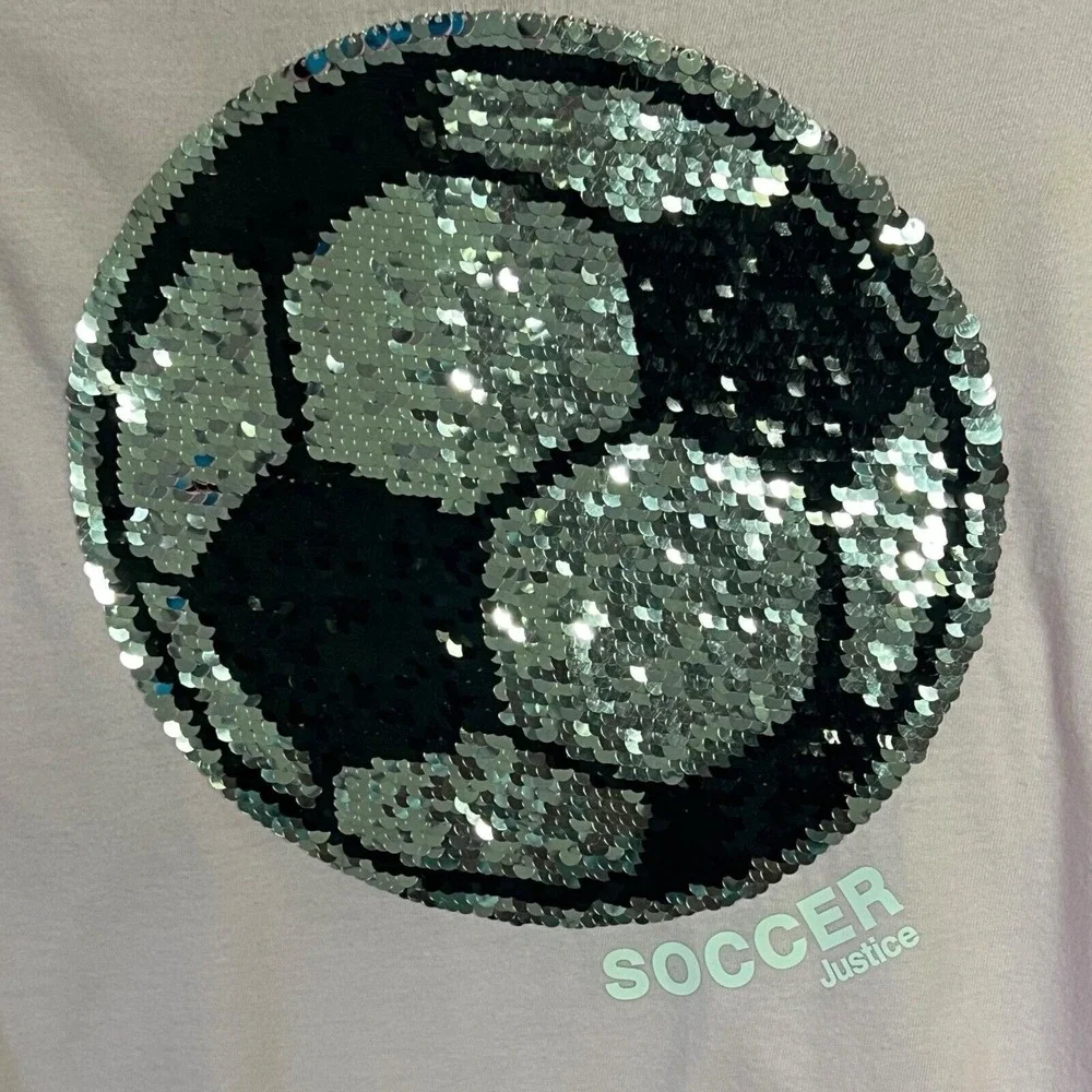 Justice Active T-Shirt Size 12 Light Pink Reversible Sequin Soccer Ball Athletic